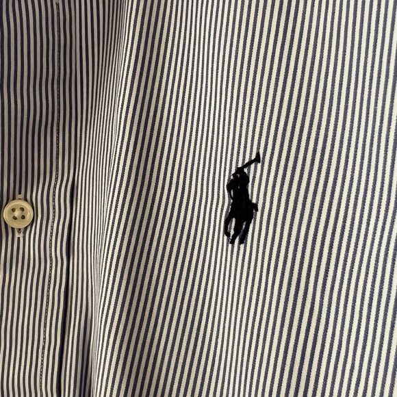 Ralph Lauren Custom Fit Blue Striped Button-Down Shirt - Size M - Picture 2 of 3